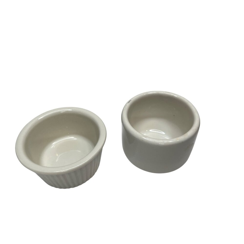 Set Of 2 Vintage  White Ceramic Fluted Ramekin Bowls 41f